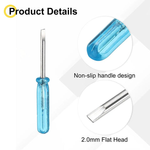 Nifty Micro Precision Flat Head Screwdriver 2.0mm Mini Slotted Driver with blue non-slip handle and flat tip.