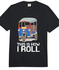 Dope Tuk Tuk Rickshaw Transporter Graphic Tee Crafted For Auto Drivers And Road Trip Lovers Featuring An Insanely Comfy Heavyweight Jersey Knit Shirt With A Chill Relaxed Everyday Fit, black shirt with tuktuk graphic.