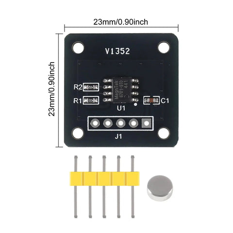 Two Pack MT6701 Magnetic Encoder Module For Angle Measurement, 23mm dimensions, magnetic induction sensor components shown