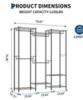 Product dimensions diagram of Beefy Heavy Duty Freestanding Portable Closet Organizer With Adjustable Carbon Steel Frame And Thick Vinyl Cover Handles Up To 1100 Pounds.