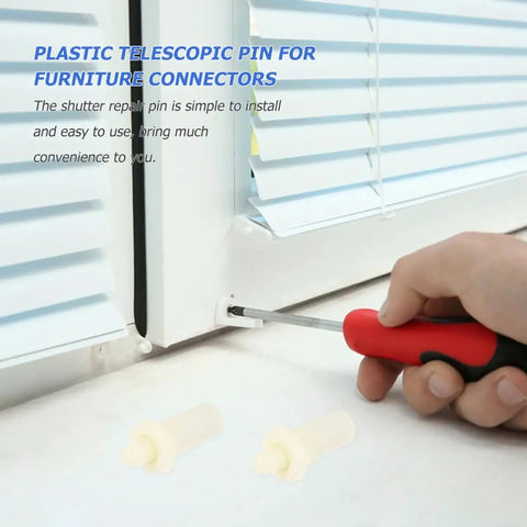 Person using a screwdriver on window shutter with 40 Piece Spring Loaded Shutter Repair Pins With Heavy Duty Plastic Louver Insert Kit.