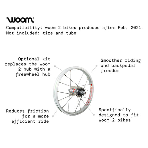 Rear Freewheel Hub Conversion Kit For Youth Bicycles Replace Coaster Hub With Freewheel For Backpedaling Without Brakes Image showing the hub designed for smooth riding and backpedaling on a woom 2 bike.