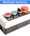 Must Have Push Button Control Station With Emergency Stop Mushroom Latching, industrial use, 4 position, 22mm panel mount