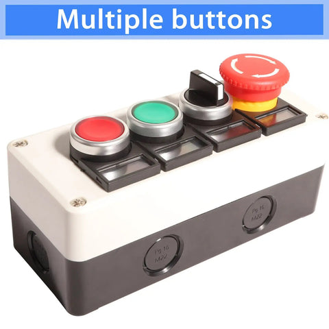 Must Have Push Button Control Station With Emergency Stop Mushroom Latching, industrial use, 4 position, 22mm panel mount