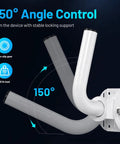 Rock Solid Universal Wireless Bridge Bracket Mount 2 Pack 150 Degree Adjustable Antenna J Pole Mount showing 150 degree angle control and 10 lb capacity.