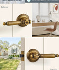 Antique Brass Door Lever Privacy Handle, 1 Pack Zinc Alloy, Fits Most Doors, displayed with exterior and interior views