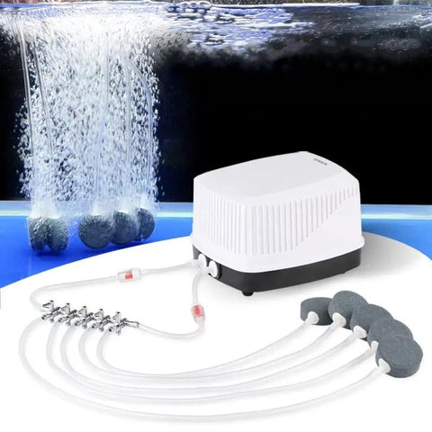 Premium Copper Nickel Plated Aquarium Air Valve Five Way Inline Manifold Flow Control Splitter with Adjustable Lever for Fish Tank, setup details shown.