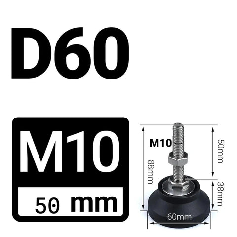 Adjustable Threaded Leveling Feet for Furniture Set with Universal D60 swivel base articulating M10 leg dimensions