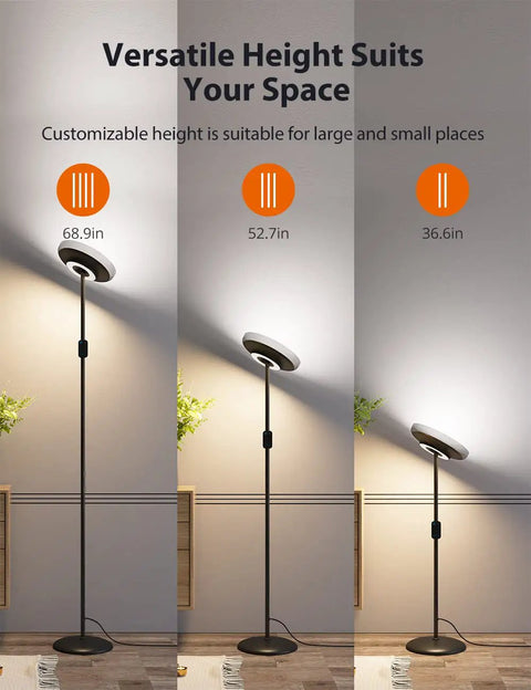 2-In-1 Floor Lamp With Main Light And Reading Lamp, Color Temperature From 3000K To 6000K, 30W Main Light And 15W Reading Lamp, Independent Controls, 1-Hour Timer, Black Home Vibe