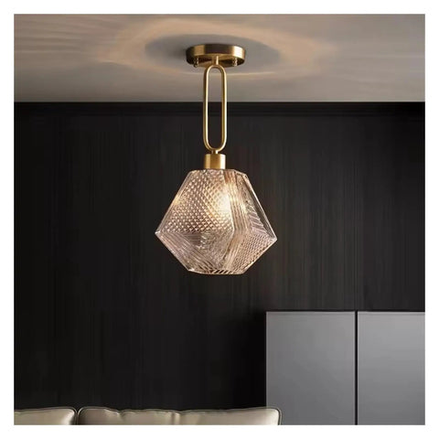 Nordic Led Gold Pendant Light Diamond Glass Lighting Fixture for Kitchen Island Living Room Hallway,for Household Entry, overhead view.