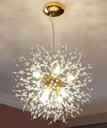 Gold Modern 8 Light Crystal Sputnik Dandelion Chandelier Pendant Lighting For Living Room Bedroom Dining Hallway Foyer Kitchen