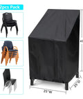 Outdoor Chair Covers 2 Pack Waterproof Black Polyester Blend Fits 25W x 25D x 47H Inches Stackable Dining Chairs Protects 4 to 6 Chairs Weatherproof Patio Furniture Covers for All Seasons