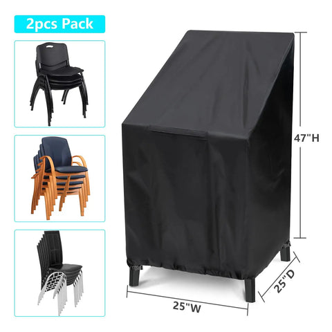 Outdoor Chair Covers 2 Pack Waterproof Black Polyester Blend Fits 25W x 25D x 47H Inches Stackable Dining Chairs Protects 4 to 6 Chairs Weatherproof Patio Furniture Covers for All Seasons