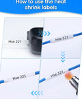 Instructions for using Top Shelf Heat Shrink Label Tape Compatible With Hse221 on cable with heat application.