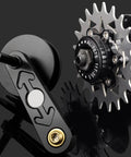 Upgrade Your Ride With This Sleek Single Speed Derailleur Chain Tensioner To Keep Your Chain Locked Tight And Slash The Odds Of A Pesky Drop While You Cruise. Made From Light Aluminum Alloys For Durability And An Easy Adjustable Fit, It Lets Any black bike chain tensioner with 12-tooth pulley and aluminum alloy sprocket