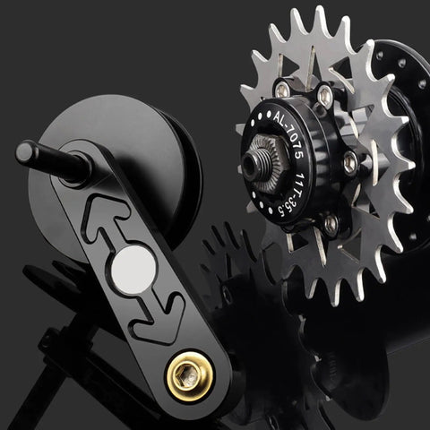 Upgrade Your Ride With This Sleek Single Speed Derailleur Chain Tensioner To Keep Your Chain Locked Tight And Slash The Odds Of A Pesky Drop While You Cruise. Made From Light Aluminum Alloys For Durability And An Easy Adjustable Fit, It Lets Any black bike chain tensioner with 12-tooth pulley and aluminum alloy sprocket