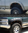 Stainless Steel Front And Rear Fender Hardware Kit for Chevy Universal Pocket Rivet Style Fender Flares installation shown.