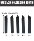 5-piece 1/2in shank turning tool holders for TCMT inserts, black metal, 100mm length.