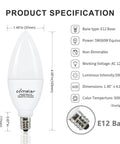 Efficient E12 LED Candelabra Bulbs 5W Equivalent 60W Daylight 5000K Non Dimmable showing specifications