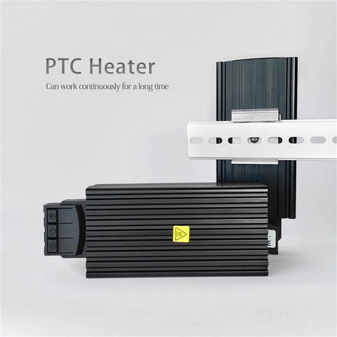 Heavy Duty 35Mm Din Rail Electric Cabinet Heater 65 Watt Compact Warming Module attached to a metal track.