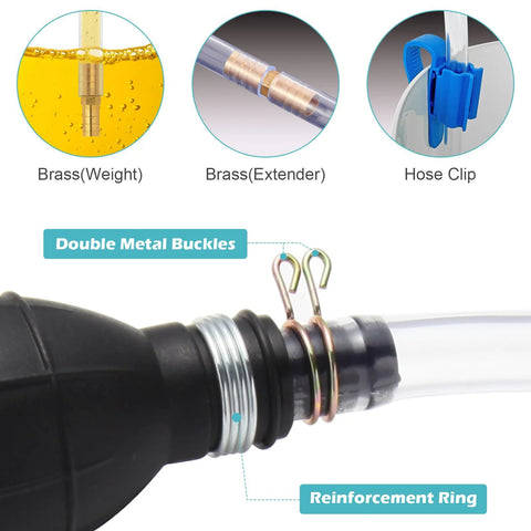 Yetofro gas siphon pump with two PVC hoses and brass fittings; manual fuel transfer