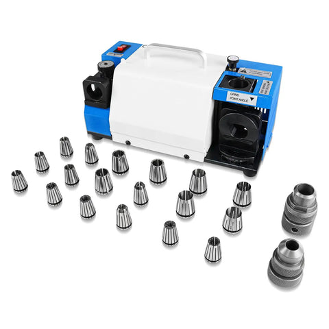 Top Notch Drill Bits Sharpener Machine For 3 To 20mm With 18 Collets, Adjustable Lip Relief And Point Angles, Portable Grinding Tool With CBN SDC Wheel and collets.