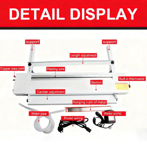 Heavy Duty Portable Acrylic Heat Bending Machine For Plastic Sheet Shaping With Adjustable Angle And Precise Temperature Setup Includes Steel Ruler And Cooling Pump Handles Materials Like A Champ For Fast Diy Projects, detail display of features including heating wire and thermostat.