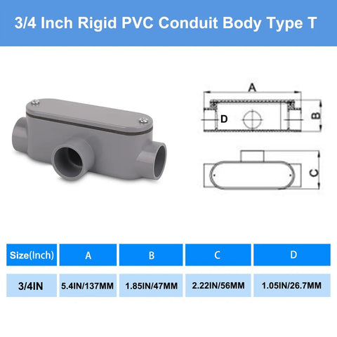 Four Pack Three Quarters Inch Rigid PVC Conduit Body Type T Slip X Slip With Cover And Gasket for electrical fittings