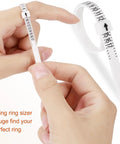 Pro Grade Ring Sizer Tool Kit With Magnified Glass, showing hand using reusable finger gauge sizes 1 to 17.