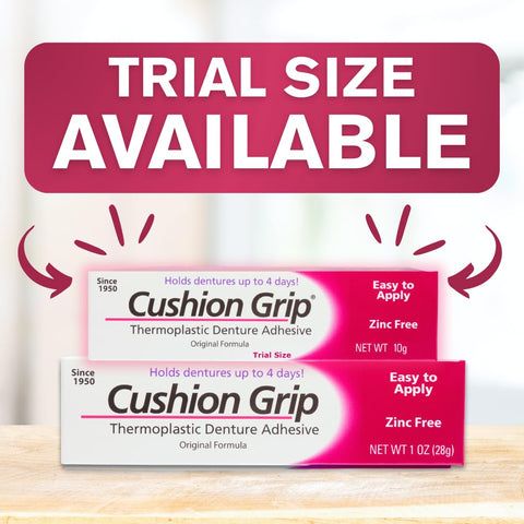 Travel Size Denture Adhesive 0.35 Oz That Holds Loose Dentures For Up To Four Days No Glue Zinc Free Waterproof packaging
