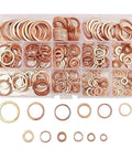 Copper Crush Washer Set 280 Pcs In 12 Sizes M3 To M16 Solid Copper Flat Ring Gaskets For Fuel Line Brake Line And Hydraulic Systems A Must Have Automotive Kit For Leak Free Seals. Assorted copper washers in organizer tray, 12 sizes