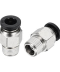 Two Pack Push To Connect Fittings 1 Quarter Inch Tube To 1 Eighth NPT Nickel Plated Brass Straight Pneumatic Male Adapters Black