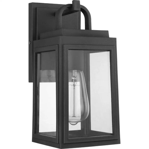 Porch Ready Farmhouse Outdoor Wall Lantern With Clear Glass Panes And Textured Black Finish, 1 Light Small Outdoor Lighting