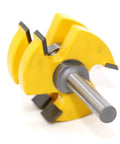 8mm Shank Router Bit Set For Tongue Groove Joinery with yellow carbide tips and steel shank, designed for woodworking precision.