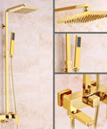 NUHSLF Shower System Luxury Brass Golden Shower Faucet Single Lever 8Inch Rain Shower Mixer Kit with Bidet Sprayer detail view