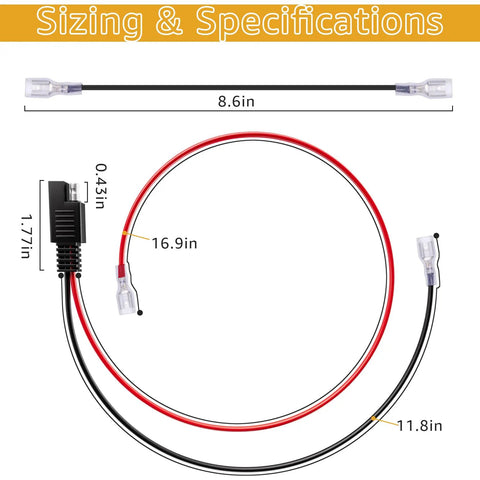 Sizing for 24 Volt Battery Wiring Harness Kit With Insulated Terminals And 2 Prong Connector For Electric Bicycles Replacement Part