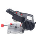 Top Shelf Mini Bench Cut Off Saw With Buttery Smooth Blade Swap And Rock Solid Countertop Clamps For Precision Angled Cuts On Wood Metal Plastic And Glass, showing detailed black cutter with red clamps.