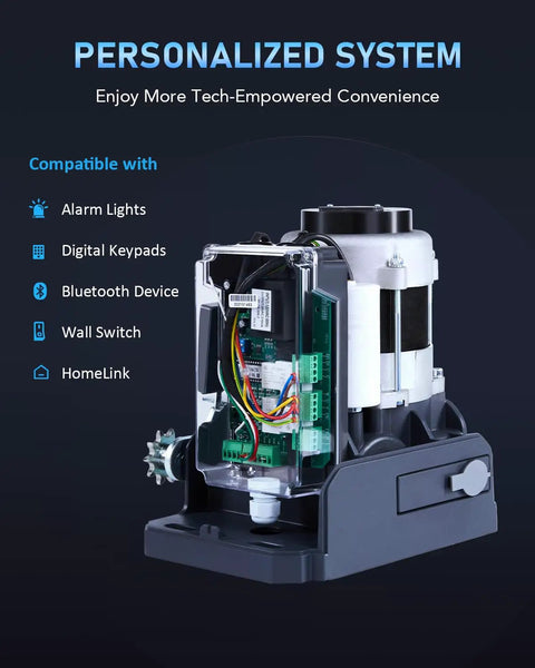 Visible components of Heavy Duty Sliding Gate Opener For Gates Up To 3300 Pounds And 40 Feet With 2 Remote Controls 550W Motor