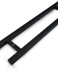 60 Inch Modern Square Ladder Pull Door Handle Stainless Steel Matte Black Powder Finish Built Tough Heavy Duty Push Pull For Interior Exterior Doors Up To Three Point Two Inch Thick Wood Glass Metal Includes Mounting Hardware, angled view