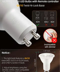 Close-up of GU10 LED bulb base for Color Changing GU10 RGB LED Bulb 12 Colors, 5W Dimmable, Remote Pack of 4.