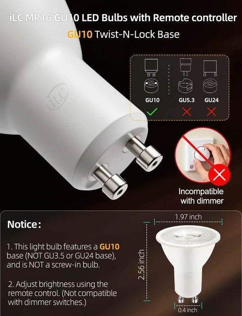 Close-up of GU10 LED bulb base for Color Changing GU10 RGB LED Bulb 12 Colors, 5W Dimmable, Remote Pack of 4.