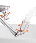 1440 Degree Faucet Aerator Extension Swivel Head With Two Spray Modes attached to sink, showing water flow and rotation