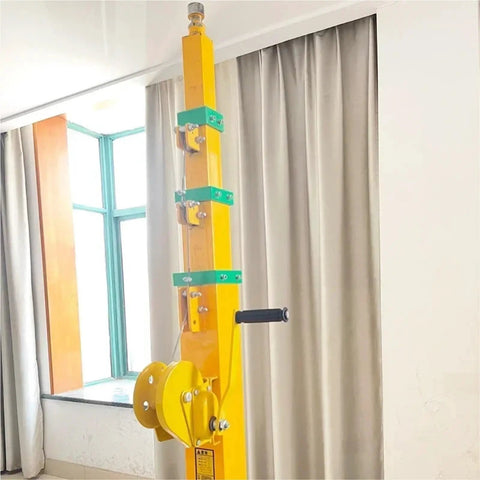 Heavy Duty Manual Telescopic Mast Smooth Glide Push Up Extension Pole For Satellite Antenna Support, yellow material close-up in indoor setting.