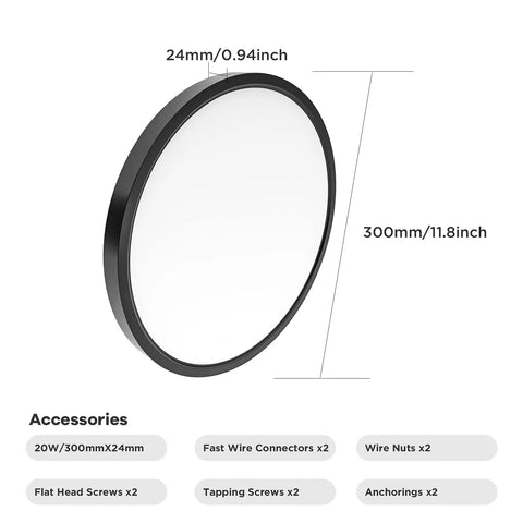 Diagram of 4 Pack LED Flush Mount Ceiling Lights 20W 12 Inch Black Ultra Slim With 5 CCT Selectable Color Temperature Options
