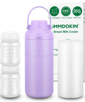 Portable Breast Milk Cooler 12oz with two clear bottles, insulated, BPA free, for nursing on the go, in purple.