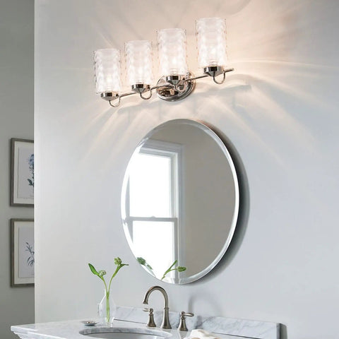 Wall sconce with hammered glass cylinder shade replacement for vanity pendant lights, 3.6 inch diameter x 6 inch height, water ripple texture.