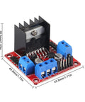 Close-up of 12 Pack Dual H Bridge Motor Driver Controller Board Module for Arduino Projects with jumper wires, dimensions 43.8mm x 43.5mm.