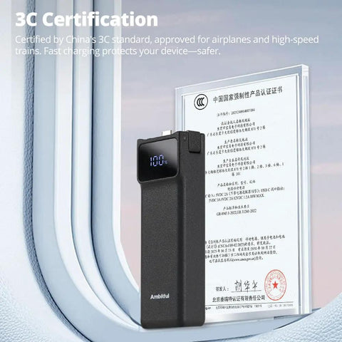 Power Bank Grip For Pocket 3 And Pocket 4 Camera With 5000 mAh Battery LED Display next to certification document