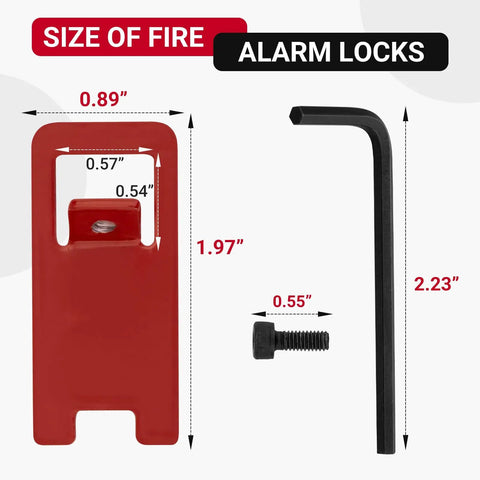 Fire Alarm Circuit Breaker Lockout Kit Two Sets With 8 32 Hex Key And Warning Labels dimensions and components