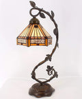 Tiffany Style Stained Glass Table Lamp With Yellow Hexagon Shade, 8 Inch Lampshade, 21 Inch Tall, Bronze Resin Base, UL Listed Reading Light